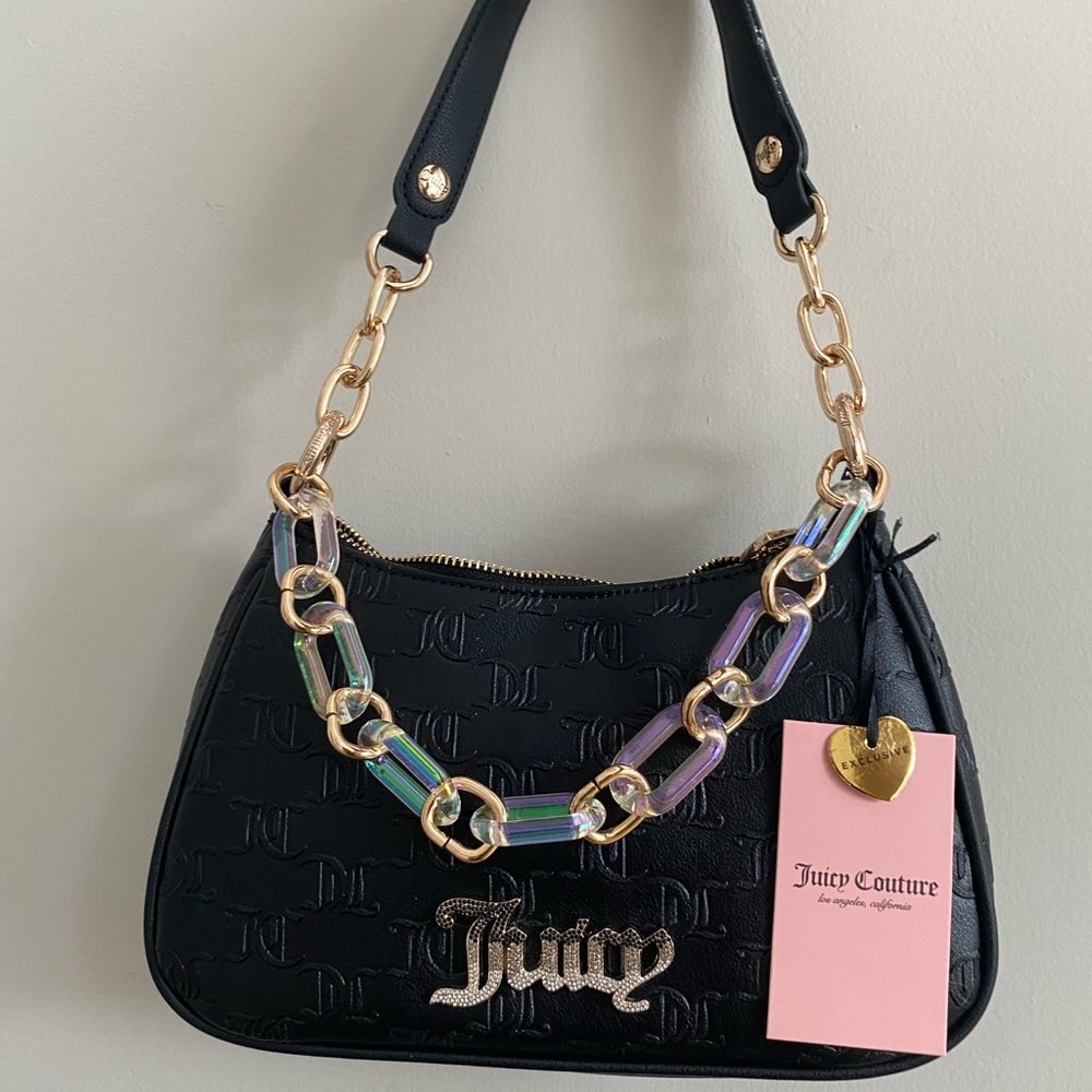 Juicy Couture Black Shoulder Bag w/ Iridescent Gold Chain